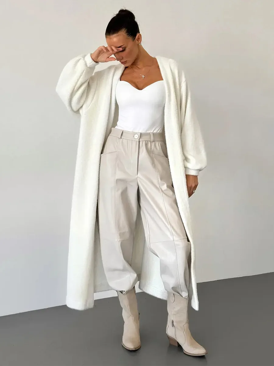 Bornladies Women's Belted knitted Sweater Cardigan Lantern Sleeve Extended Length Coat New Autumn Winter