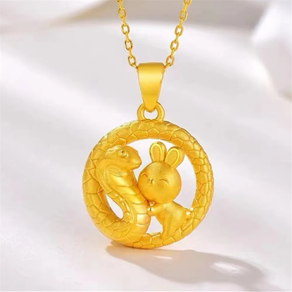 

Pure 999 24k Yellow Gold Men Women Lucky Snake Rabbit Pendant 2.7-2.8g