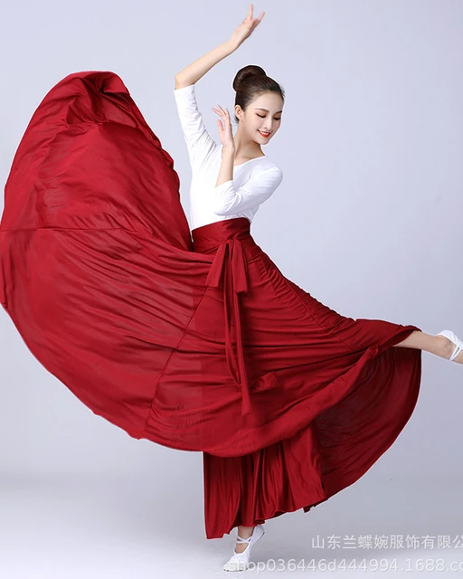 Jupe Longue 720° Pour Danse Du Ventre Ou Flamenco – En Satin Et Mousseline, 3 Couches De Volants – Taille élastique Libre