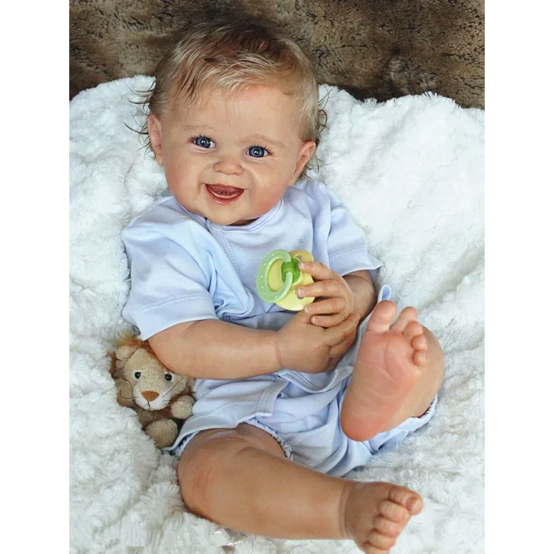 55CM Reborn Baby Boy 3D Skin with Vascular Vein Silicone Art Doll Kit Smiling Toddler Play House Birthday Gift Toy for Girl