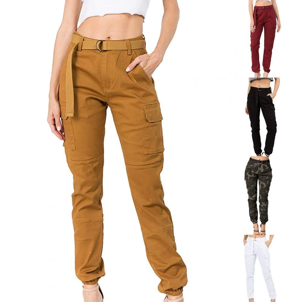 nike pants Summer Women's Casual Slim Overalls with Color Printed Flowers Multi-pocket Mid-waist Ankle Strap Pants Street Wear cargo capris
