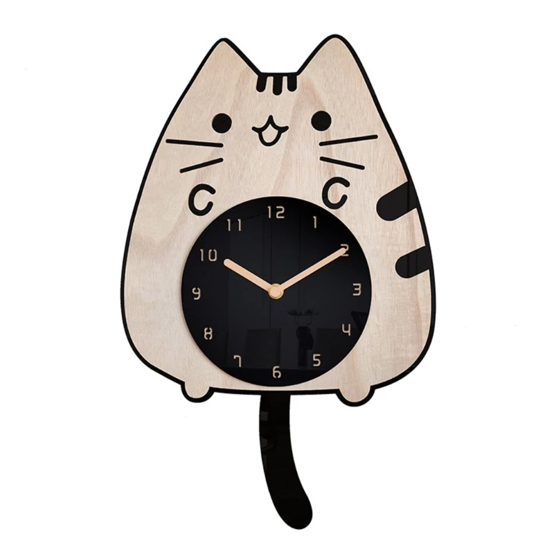 

Mute Wagging Tail Cat Clock Wall Clock Decors for Home Office Kitchen Wall Clock Cartoon Cat Wall Hanging-Clock Kid Gift