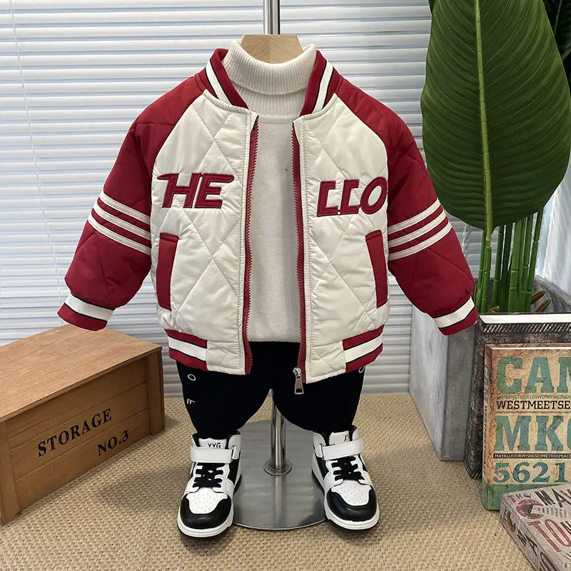 Boys Outerwear Winter Embroidery Fashion Thick Baseball Uniform Jacket Girl Kids Warm Coats Clothing Toddler Top Outfits 2-11Y - 4