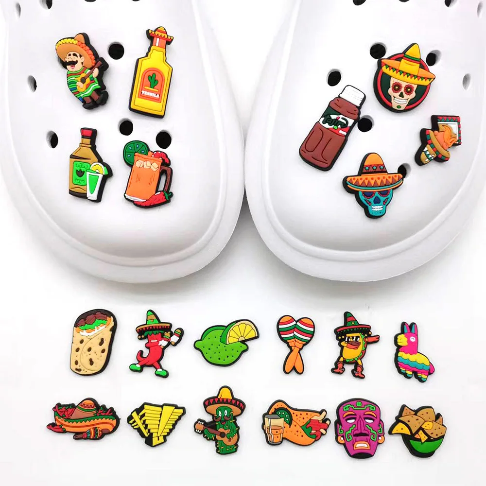 

1pcs Mexican Style for Croc Jibz Cute Cartoon Food Shoe Charms DIY Decoration Accessorie Boys Girls X-mas Birthday Party Gifts