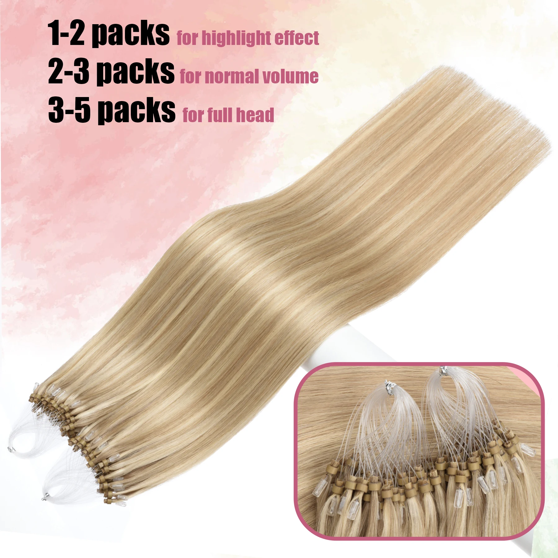 22 Inch Long Straight Micro Loop Human Hair Extensions 50g Micro Beads Hair 1g/s Ombre Color Ring Extensions