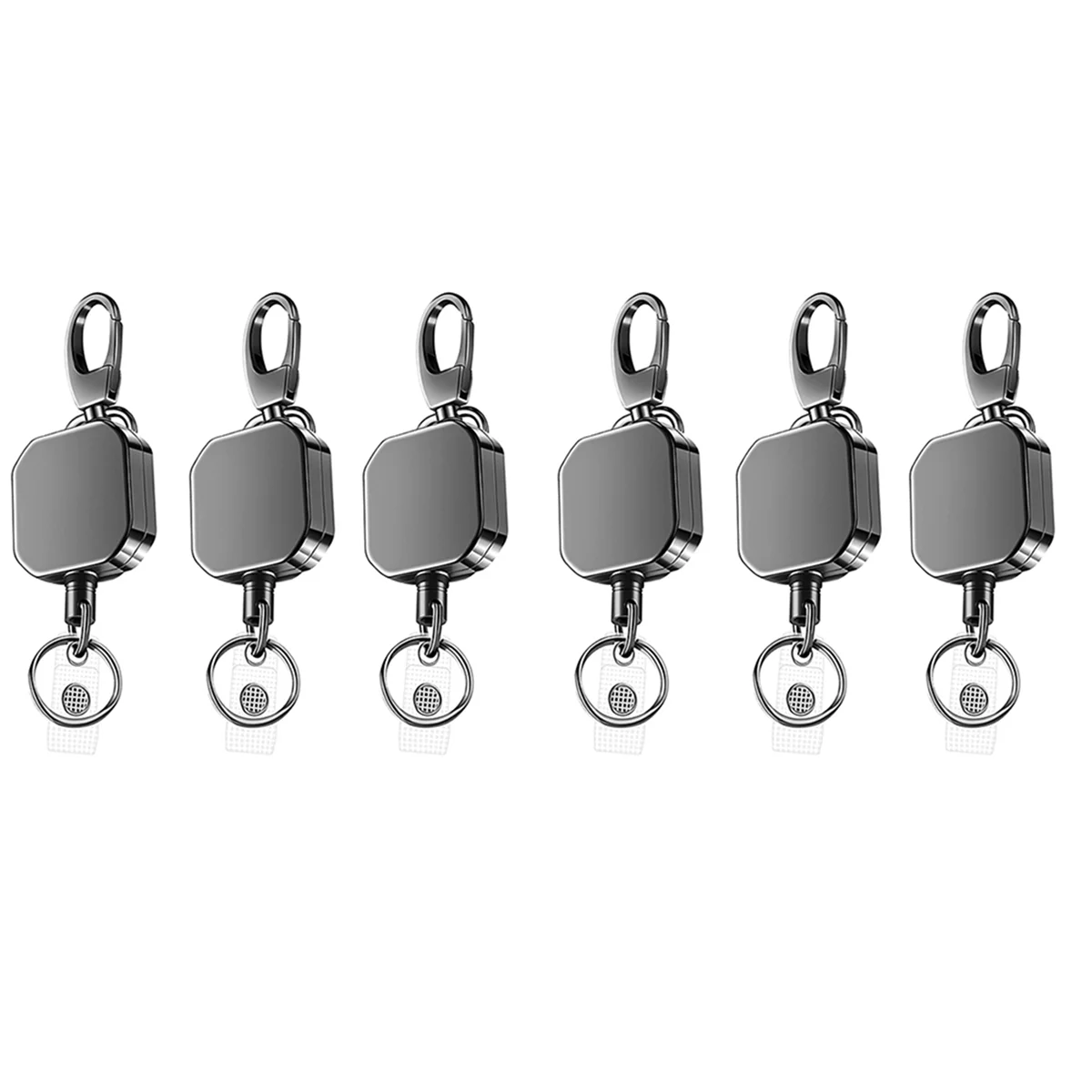 

6X Heavy Duty Metal Retractable Carabiner Keychain Belt Badge Reels Clip 28.3Inch Reinforced Steel Wire Cord