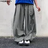 INCERUN 2024 Korean Style Trousers Men's Pleated Splicing Wide Leg Pantalons Casual Simple Male Solid Drawstring Long Pant S-5XL 3