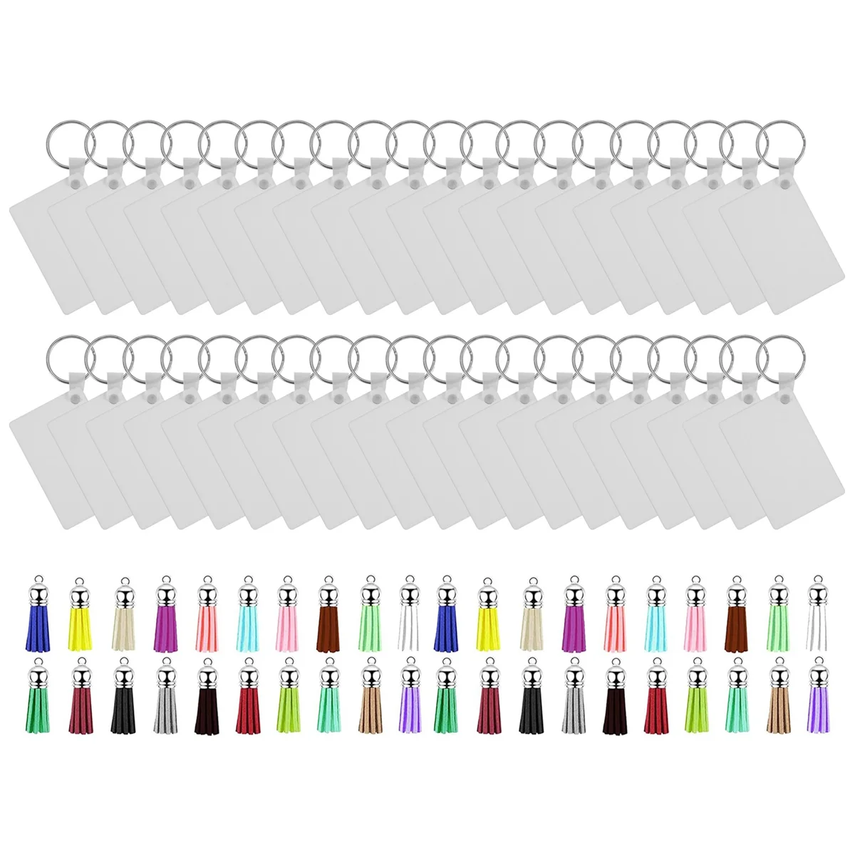 

160 шт., набор сублимационных заготовок для ключей, заготовки для ключей, заготовки для ключей с сублимационной печатью, прямоугольные заготовки для ключей из МДФ с кисточками