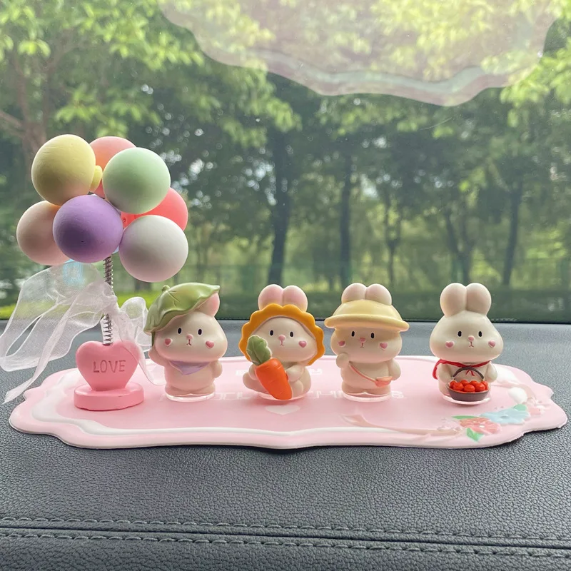 Lindos y tiernos adornos para la consola central del automóvil con forma de conejito, decoraciones creativas para pasteles y regalos de cumpleaños para el escritorio del hogar.