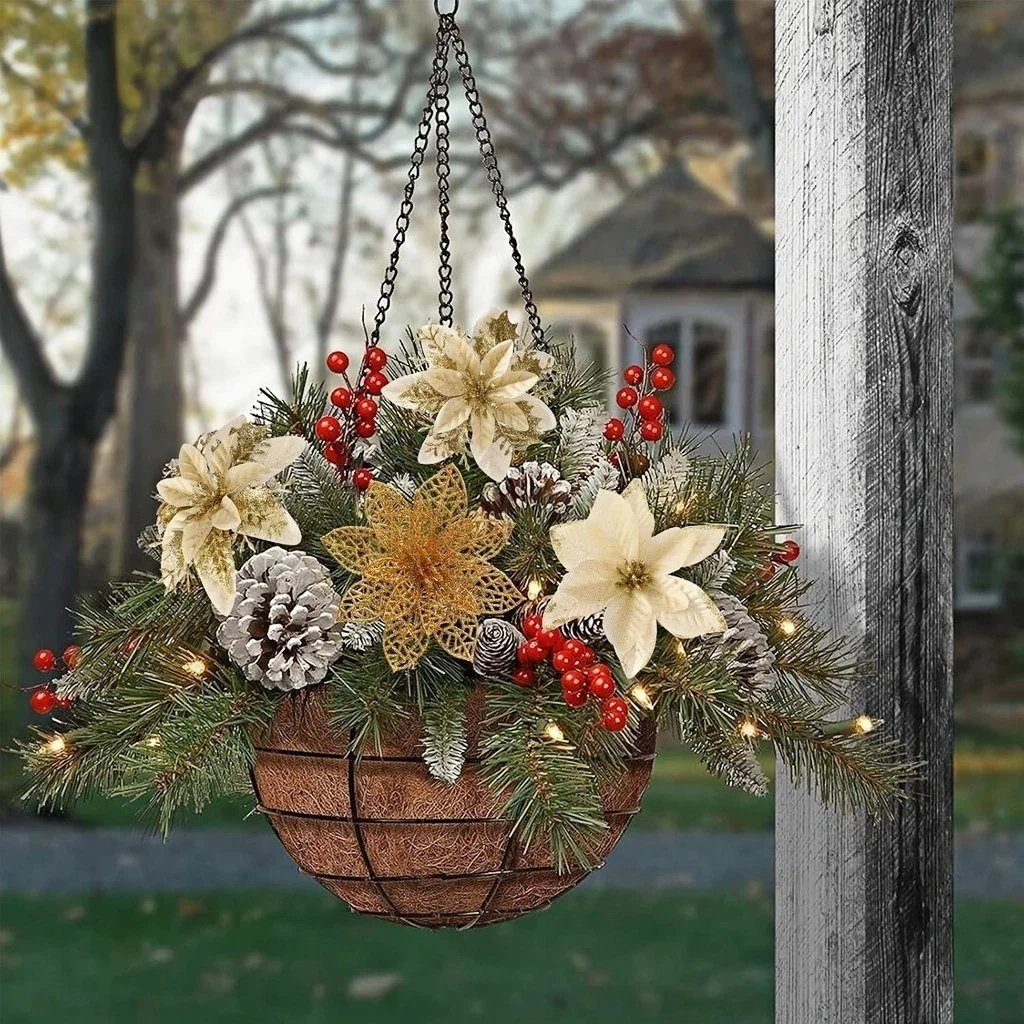 6-24Pcs 15cm Artificial Christmas Flowers with Clips Stems Xmas Tree Ornaments Glitter Flower Garland New Year Party Decor
