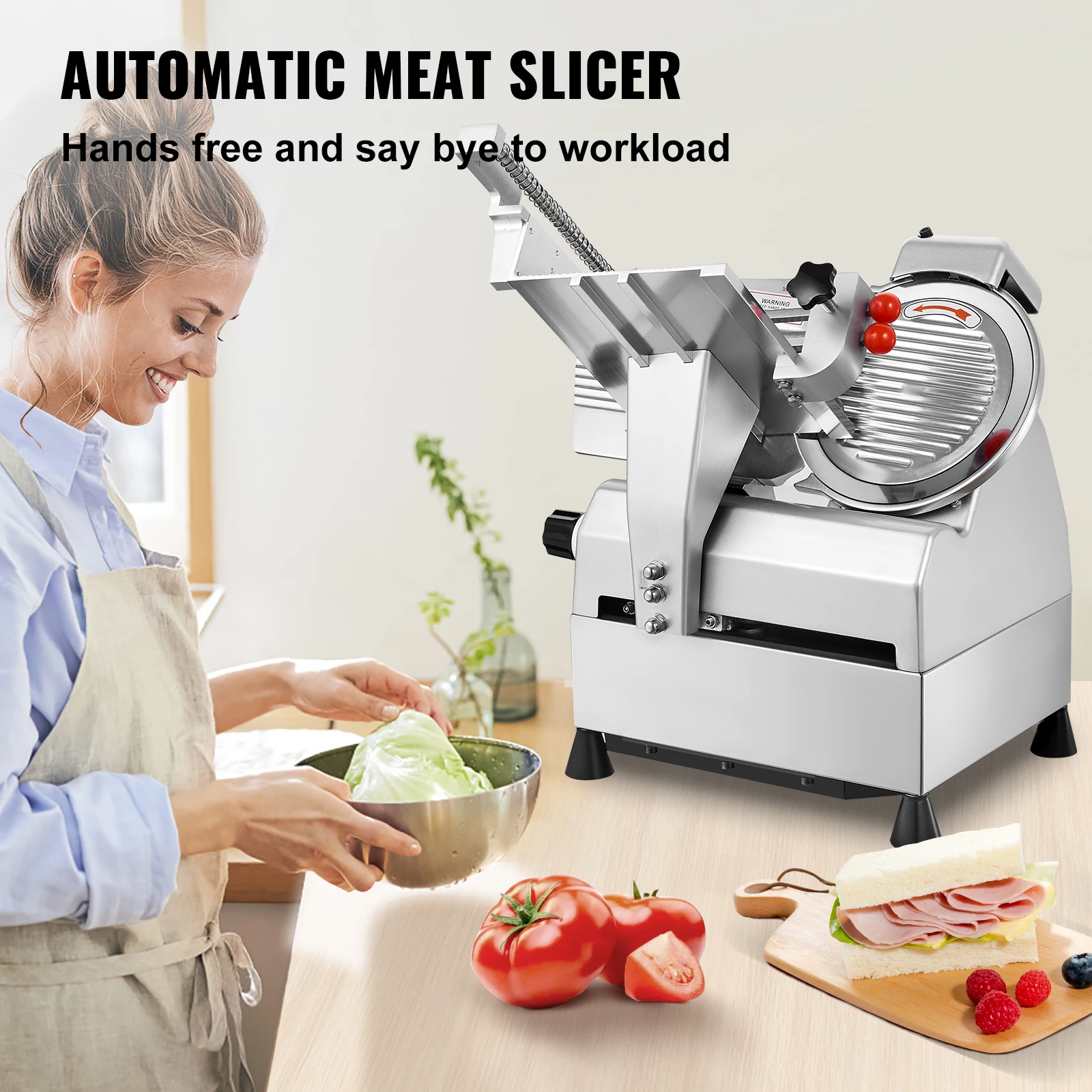 VEVOR 10" Commercial Meat Slicer, 540W Stainless Steel Deli Slicer for Home Use, Child Lock , Food Slicer Machine for Meat Bread 2