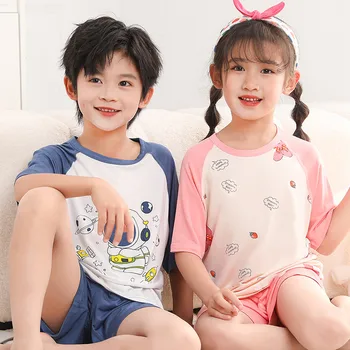 Kids Clothes Set Summer Modal for Boys Girls Sleepwear Clothing Suits 2PCS Pajama Suit Children Home Wear T-shirt Shorts Cartoon 6