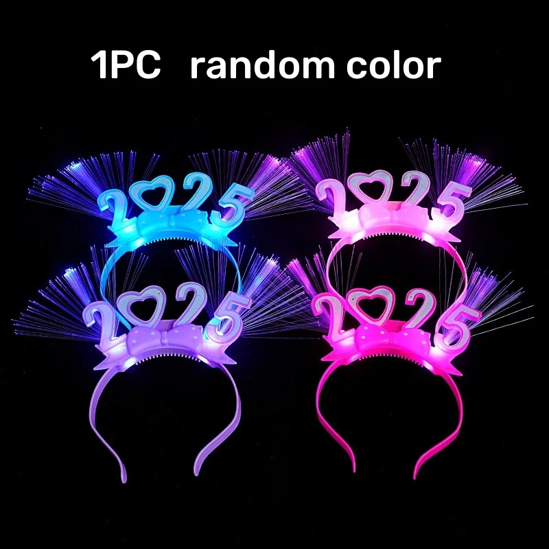 1pc Glowing LED Light up 2025 Happy New Year Headband Creative Hair Band Hoops Colorful Headpiece for Party Wedding Christmas