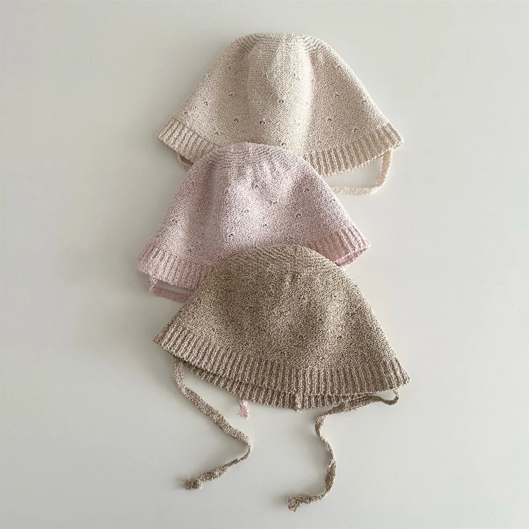 4-6Y 여름 어린이 태양 모자 솔리드 컬러 통기성 메쉬 비니(턱 스트랩 포함) 소녀용 야외 캐주얼 태양 보호 모자