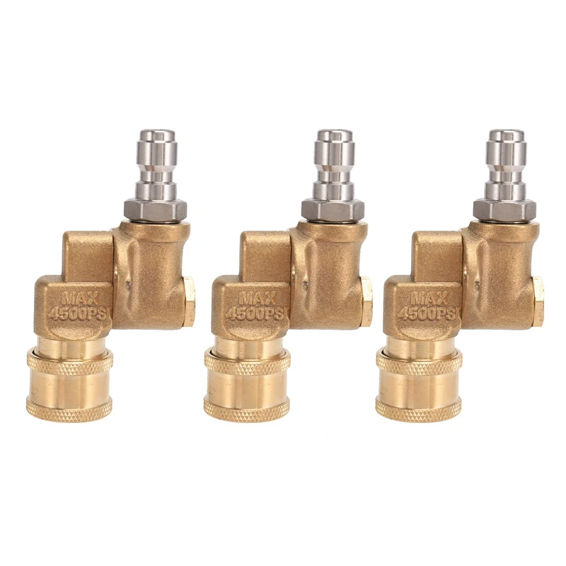 

3X Quick Connecting Pivoting Coupler For Pressure Washer Spray Nozzle, Cleaning Hard To Reach Areas, 4500 Psi, 1/4 Inch