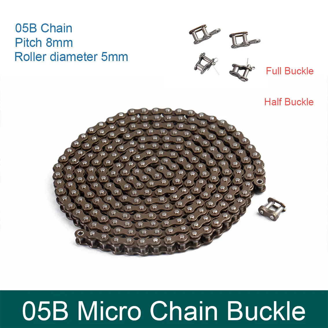 0.5/1/1.5M 05B Roller Chain Pitch 8mm Carbon Steel Drive Chain Joints Industrial Transmission Single Row Half/full Buckle