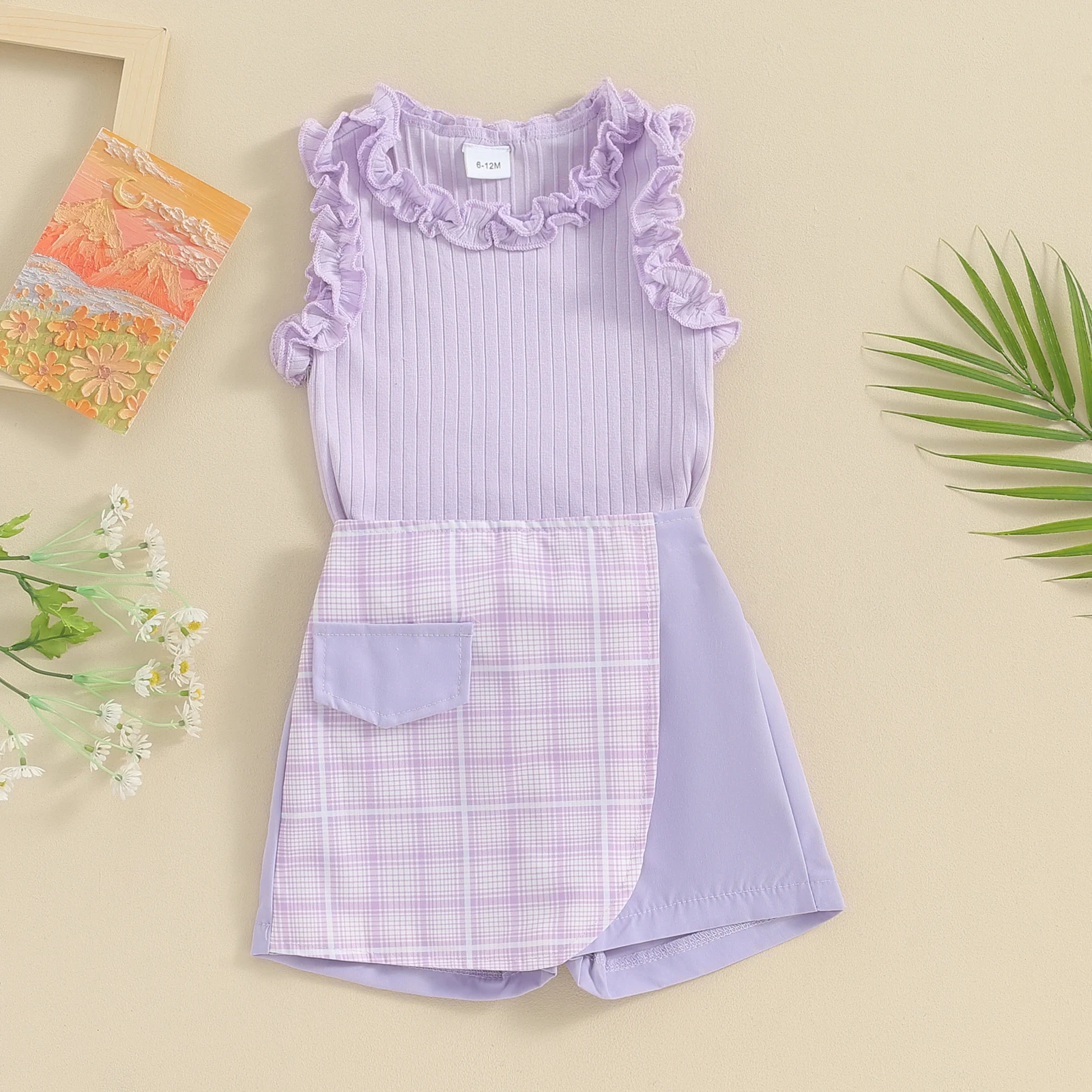 FOCUSNORM 0-4Y Fashion Kids Girls Clothes Sets Flowers Ruffle Sleeveless Tank Tops Plaid Print Shorts Skirt Sets
