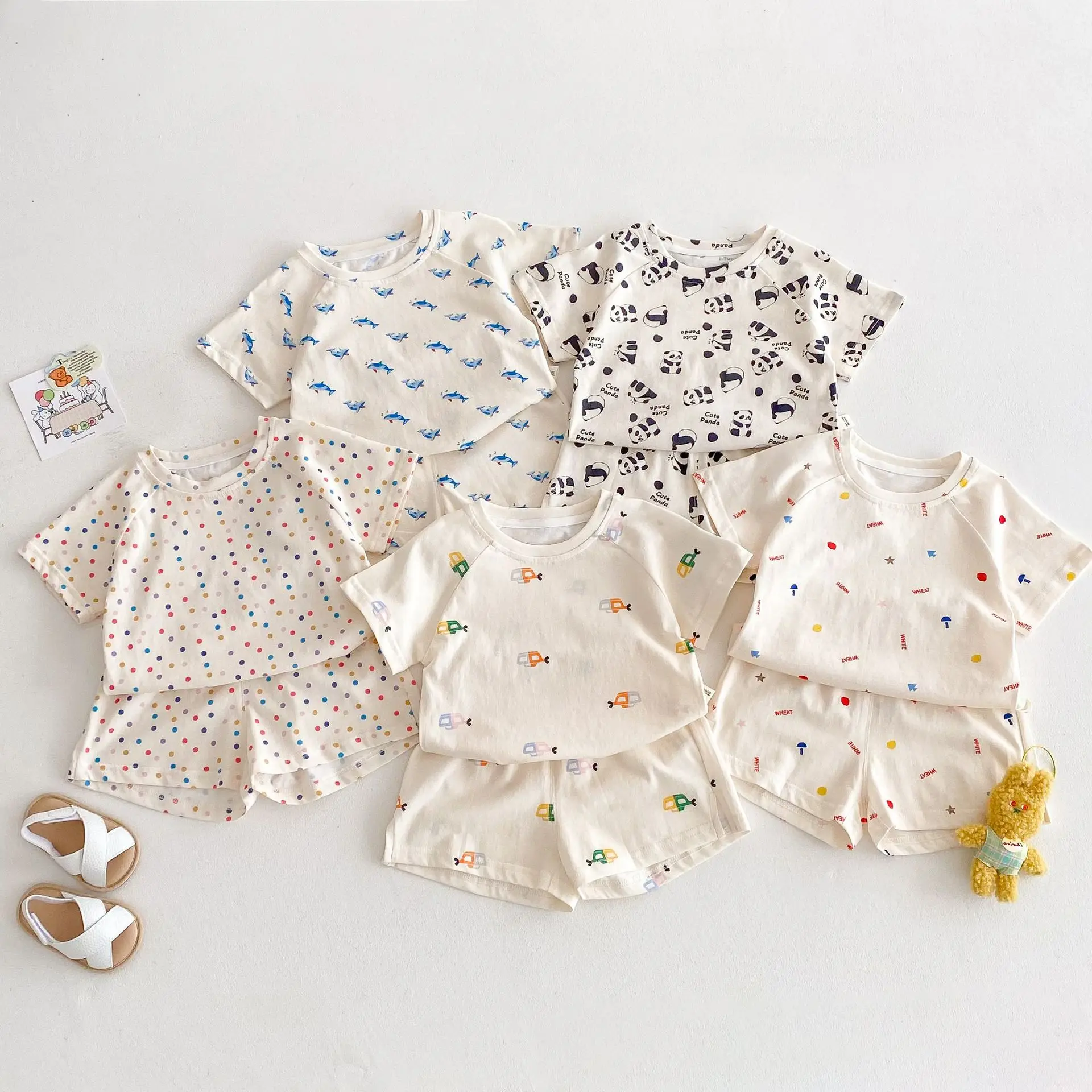 Cotton Cartoon Printed Kids T Shirt and Shorts Set