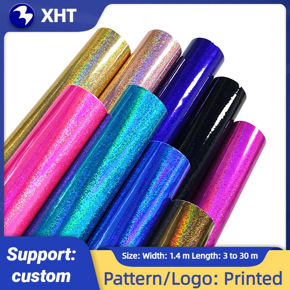 

XHT-305 Sparkle Glossy Shiny PU Holographic Synthetic Leather Cotton Backing For making Ladies Bag/hairbows/Mat 30x135cm