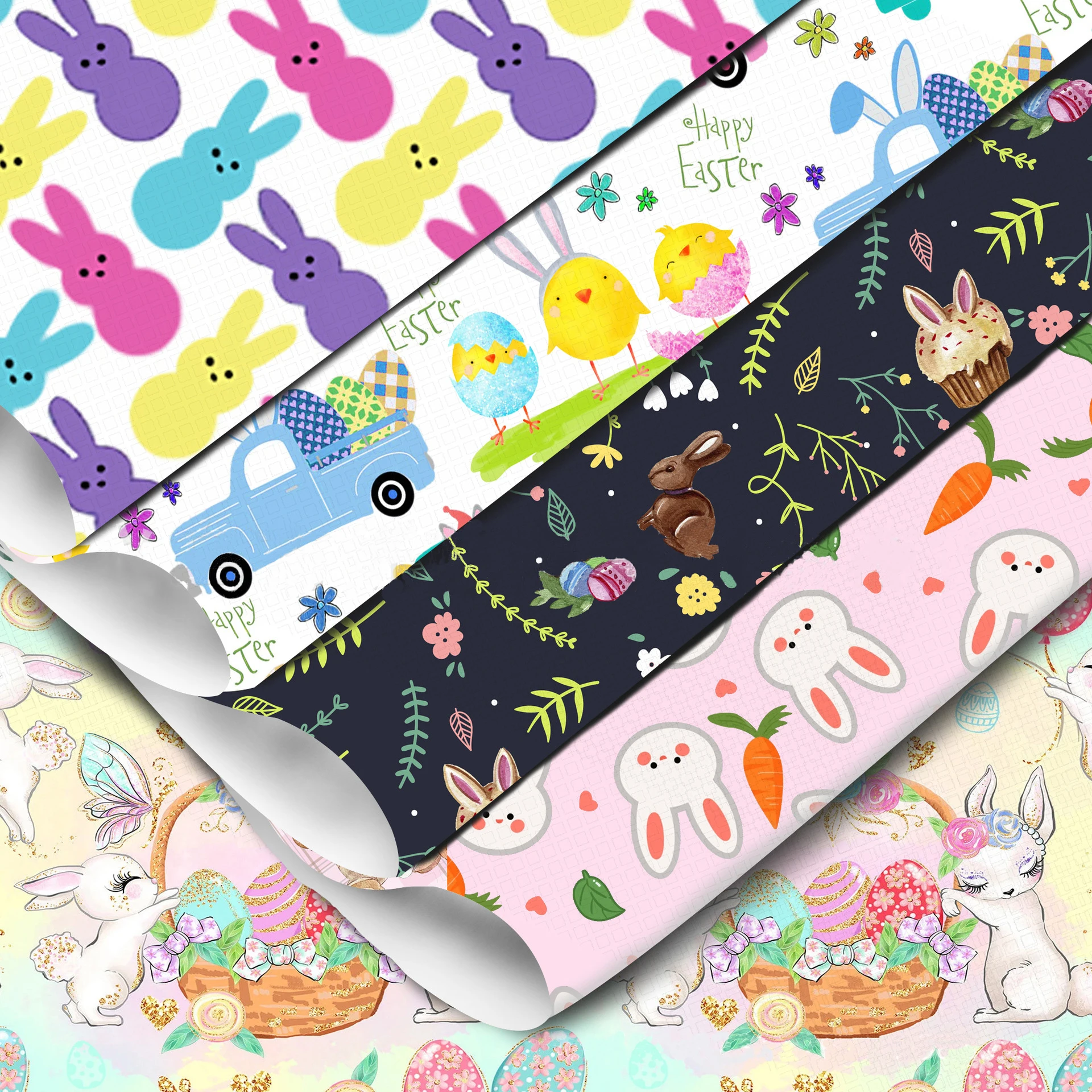 

5Pcs 20*33cm Easter Bunny Print Faux Leather Sheet Synthetic Leatherette Fabric For DIY Hademade Material Crafts Accessories