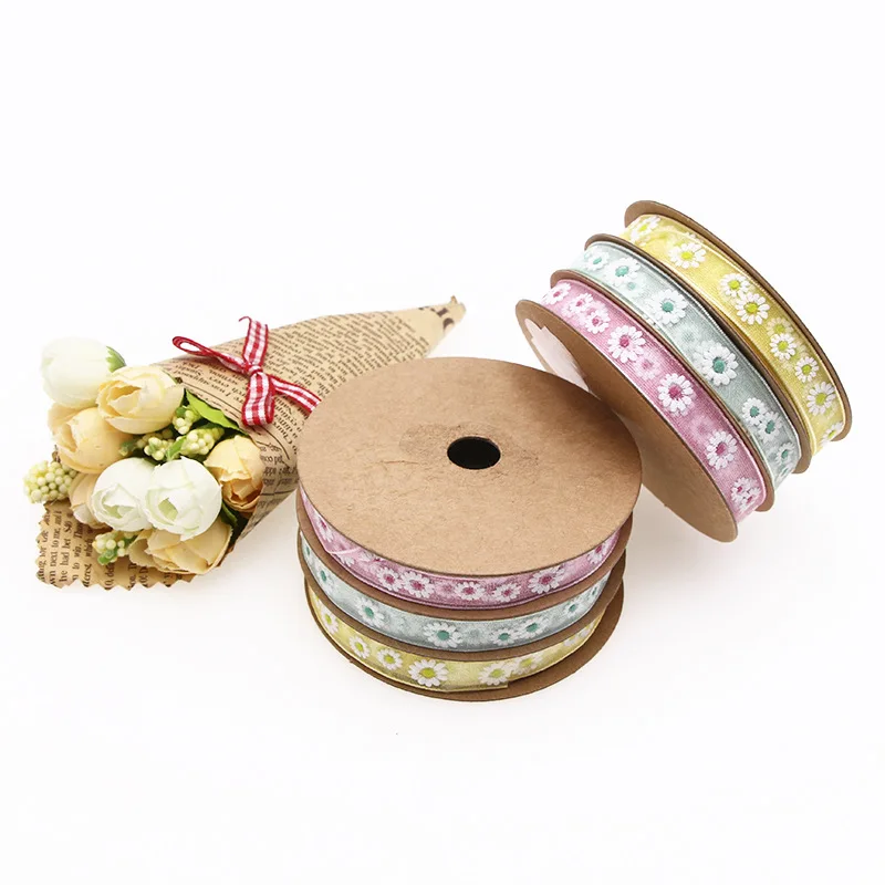 

New Summer Theme Small Daisy Print Webbed DIY Hair Accessories Bow Accessories Flower Gift Box Packaging Ribbon (2 rolls)