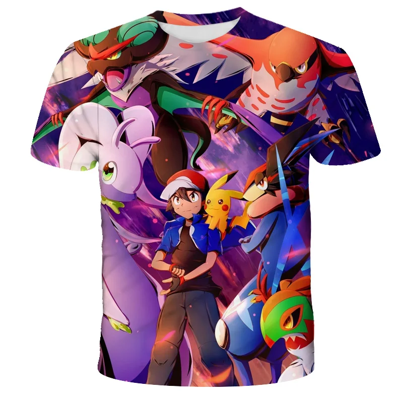 New kid's Summer Short Sleeve Anime pokemon 3D Printing boys girls T-shirt Harajuku Fashion Streetwear Size 4-14T hot sell children's t shirt with animals	