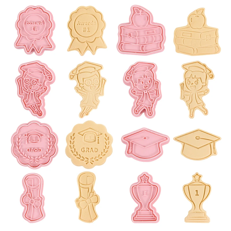 

8Pcs Graduation Cookie Mold Diploma Graduate Graduation Cap Cookie Cutters for Graduation Theme Party DIY Biscuit Baking Tool