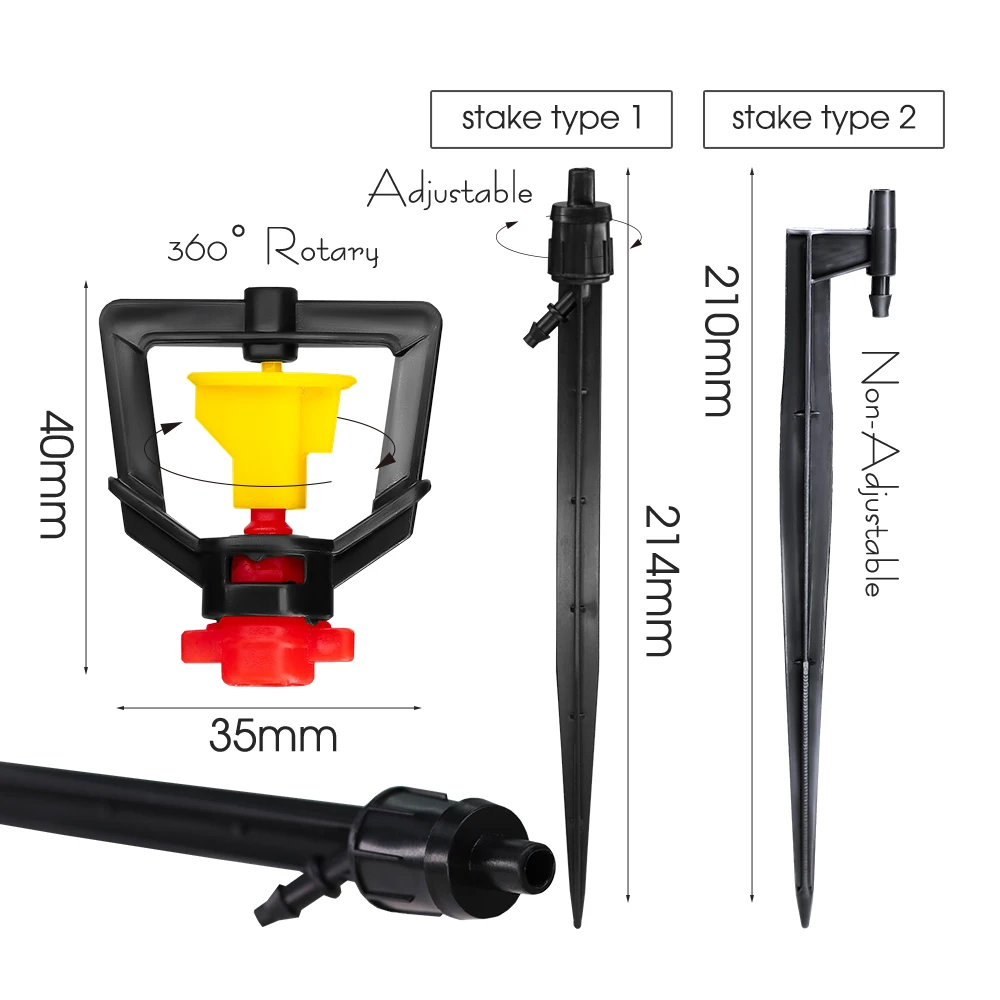 10PC Garden Irrigation Micro Sprinklers on 20cm Stake Support 360° Refraction Misting Spray Greenhouse Agriculture Watering Tool