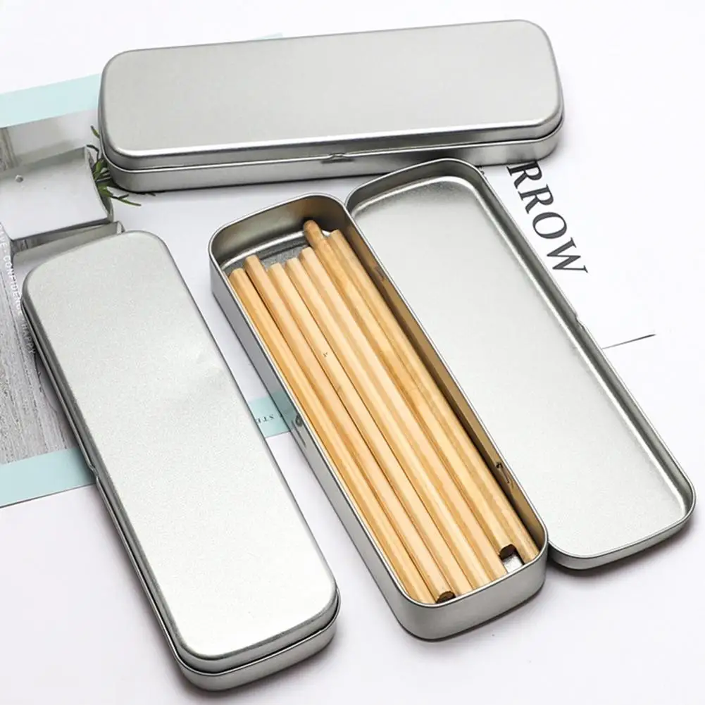 Stationery Box Pencil Cases Rectangular Metal Hinged Storage Boxes for Makeup Brushes and Home Organization