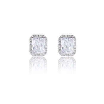 Square Stud Earring for Girl,Silver Cubic Zirconia Earring for Women,Gathering Party Jewelry Accessories