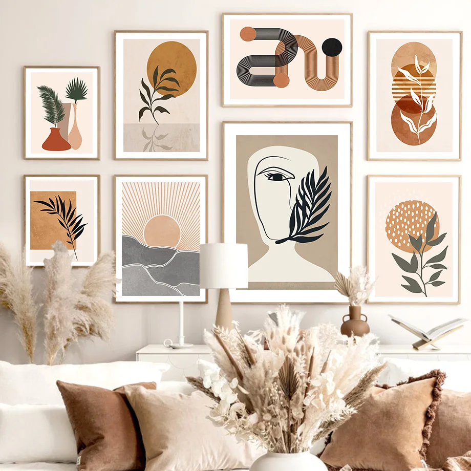 

Boho Vase Leaf Sun Rainbow Abstract Lines Posters Wall Art Pictures Nordic Living Room Decor Prints Canvas Painting
