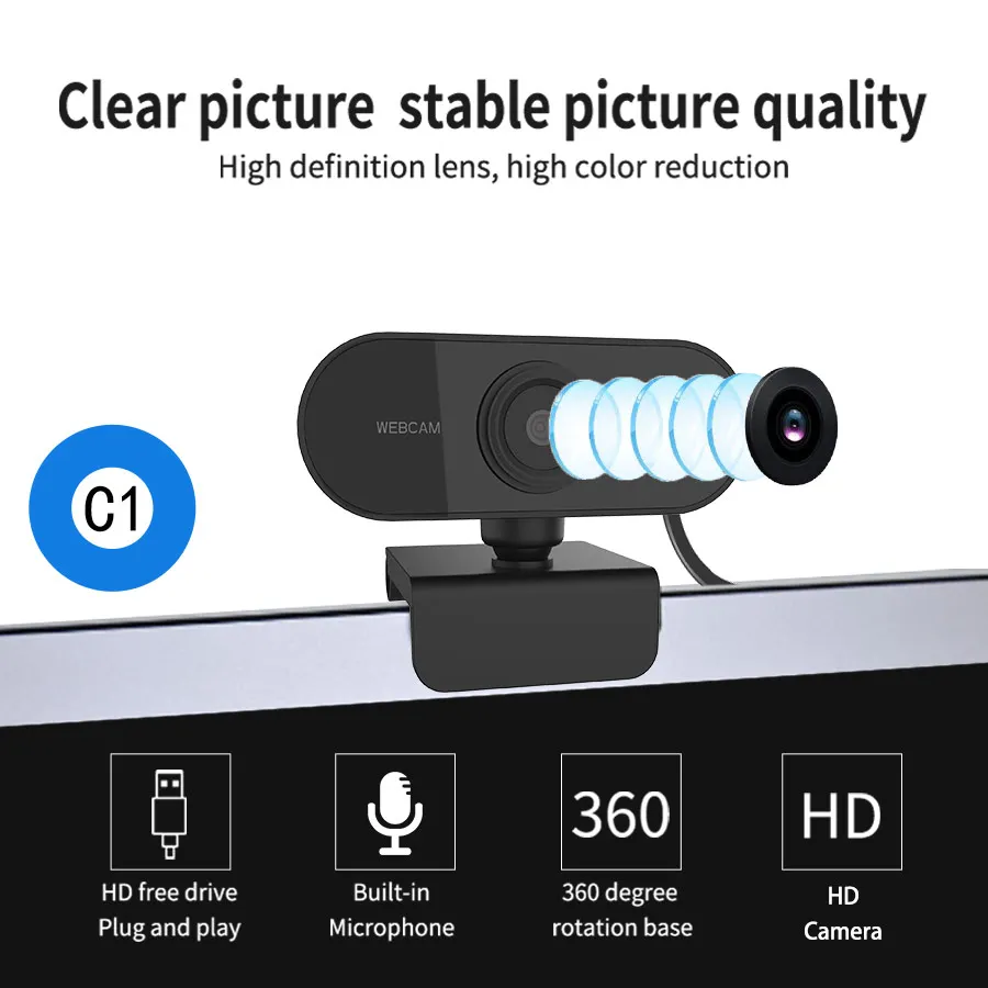 HD 1080P network camera with microphone USB plug suitable for rotating mini cameras on PCs, laptops, and camera pc webcam pc web camera computer camera