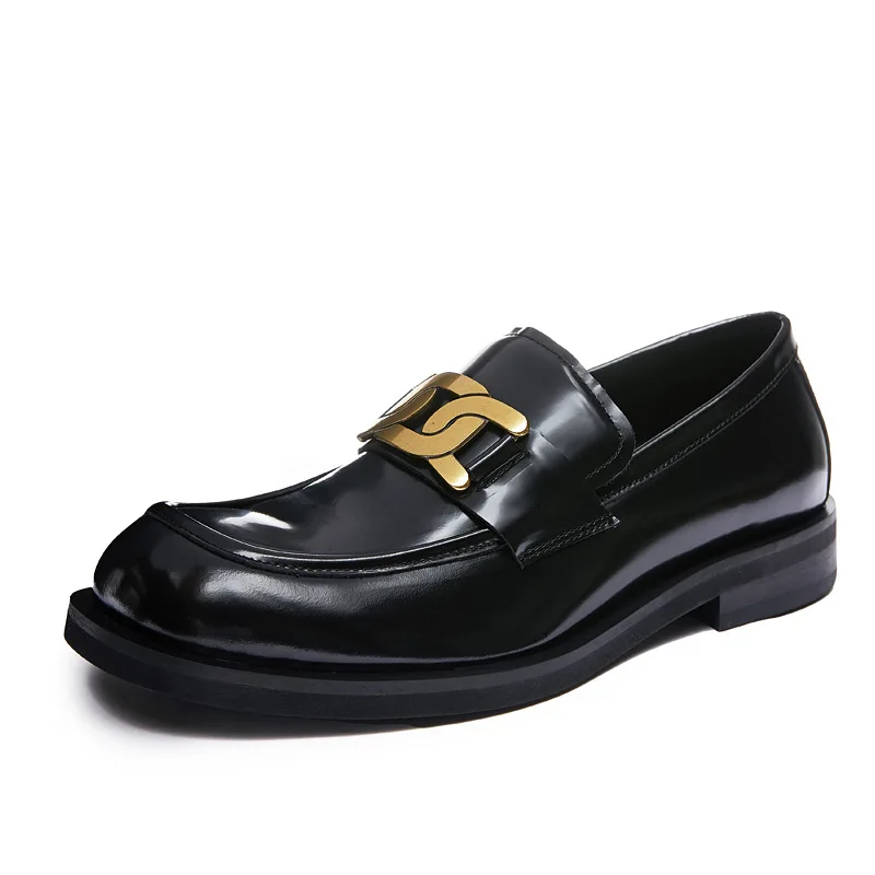 

Cowhide Men's Shoes Leather Lefu Shoes Metal Buckle Black Inner sheepskin
