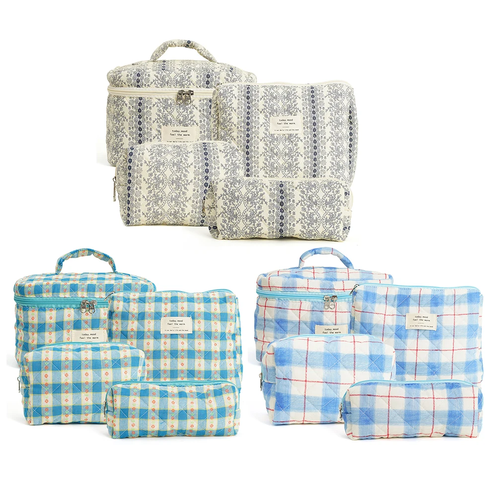 Floral Cotton Travel Makeup Bag Set for Women