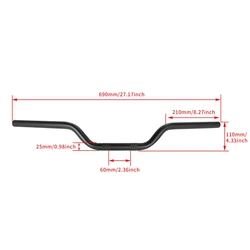 Universal Motorcycle Tracker Style Handlebar for Cafe Racers - 22mm 25mm (25MM black)