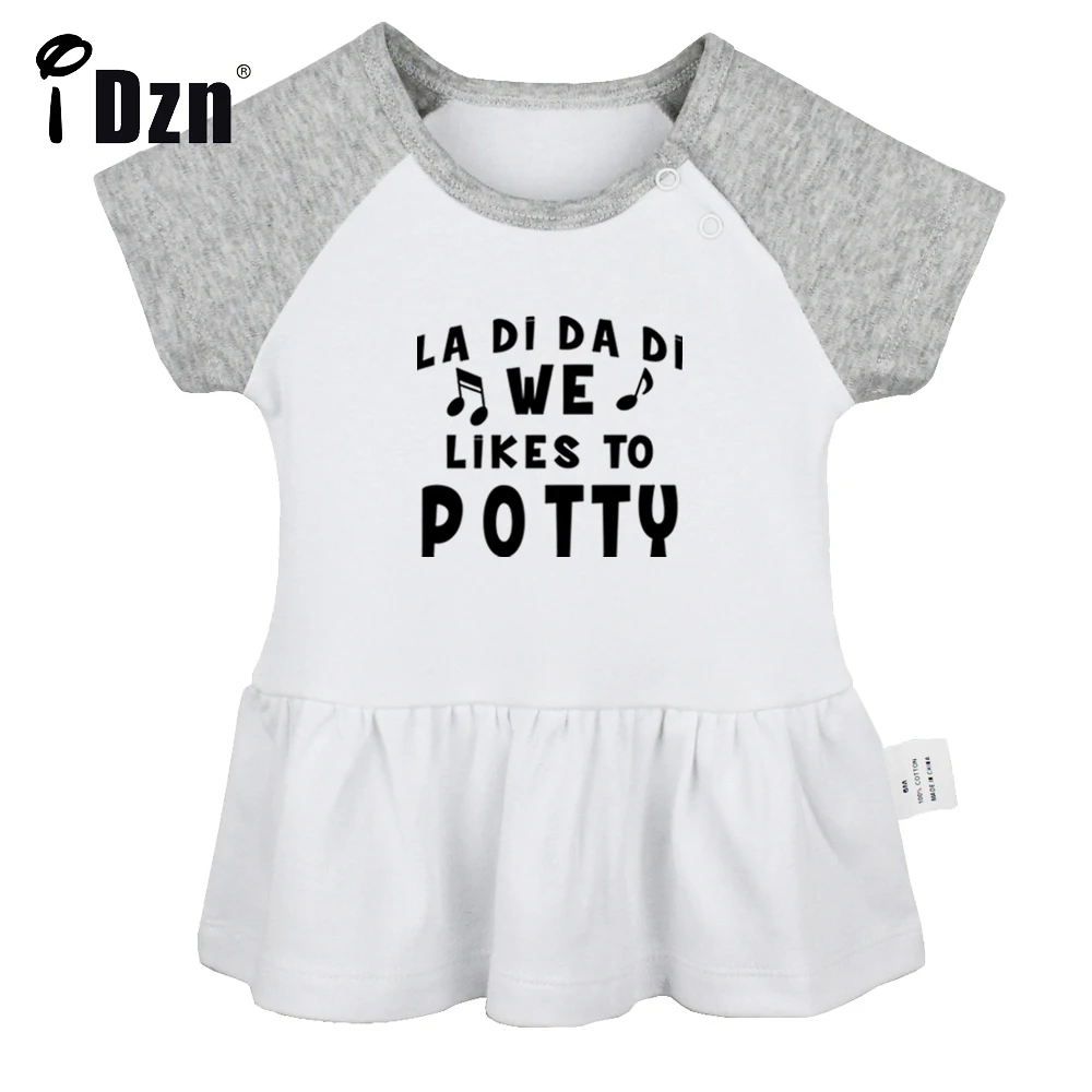 

iDzn Summer NEW We Likes To Potty Baby Girls Cute Short Sleeve Dress Infant Funny Pleated Dress Soft Cotton Dresses Clothes