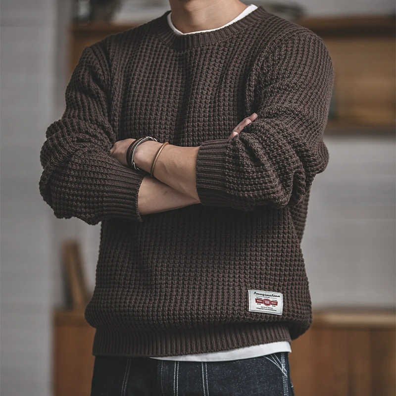 Maden Work Attire Retro Round Neck Thickened Autumn And Winter Sweater Amekaji Loose Knit Men's Clothing 2