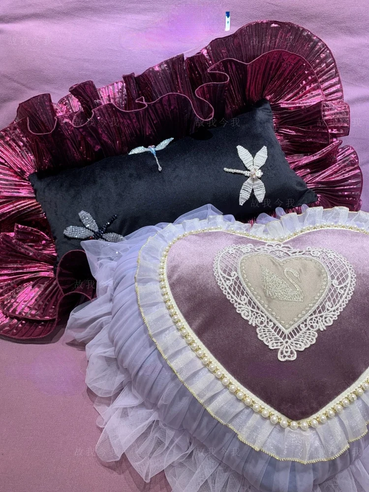 Swan Lake Girl's Heart Heart Lace Pillow Sofa Pillow Bedside Cushion Living Room Bedroom 8