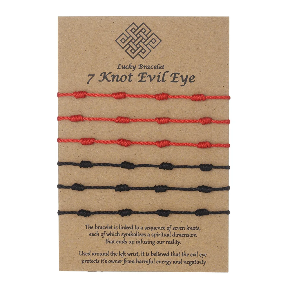Red String Handmade Bracelets Adjustable Red 7 Knot String Bracelet Amulet Success and Prosperity for Women Jewelry 6 PCS/Set