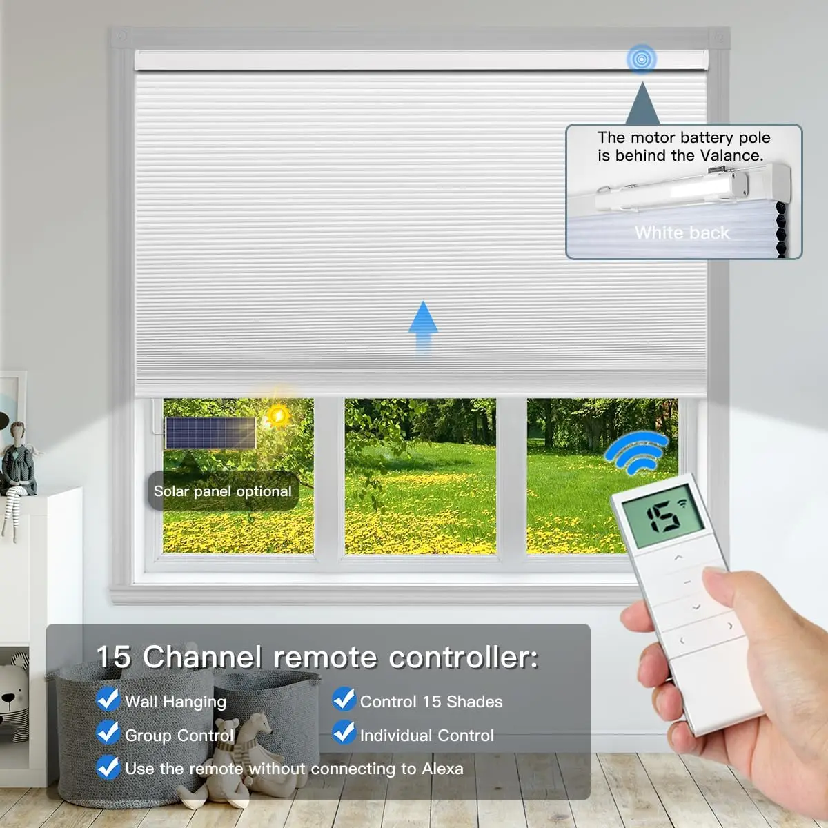 Motorised Cellular Shade with Remote Control, Blackout Electric Honeycomb Blinds for Windows, Smart Window Shade Size