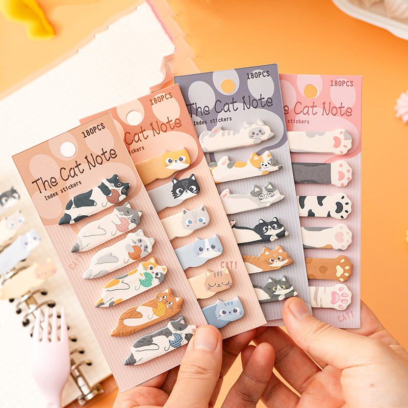 1 pcs Lytwtw's Kawaii Stationery Cartoon Cat Animals Marker Memo Pad Bookmark Flags Index Tab Sticky Notes Label Paper Stickers