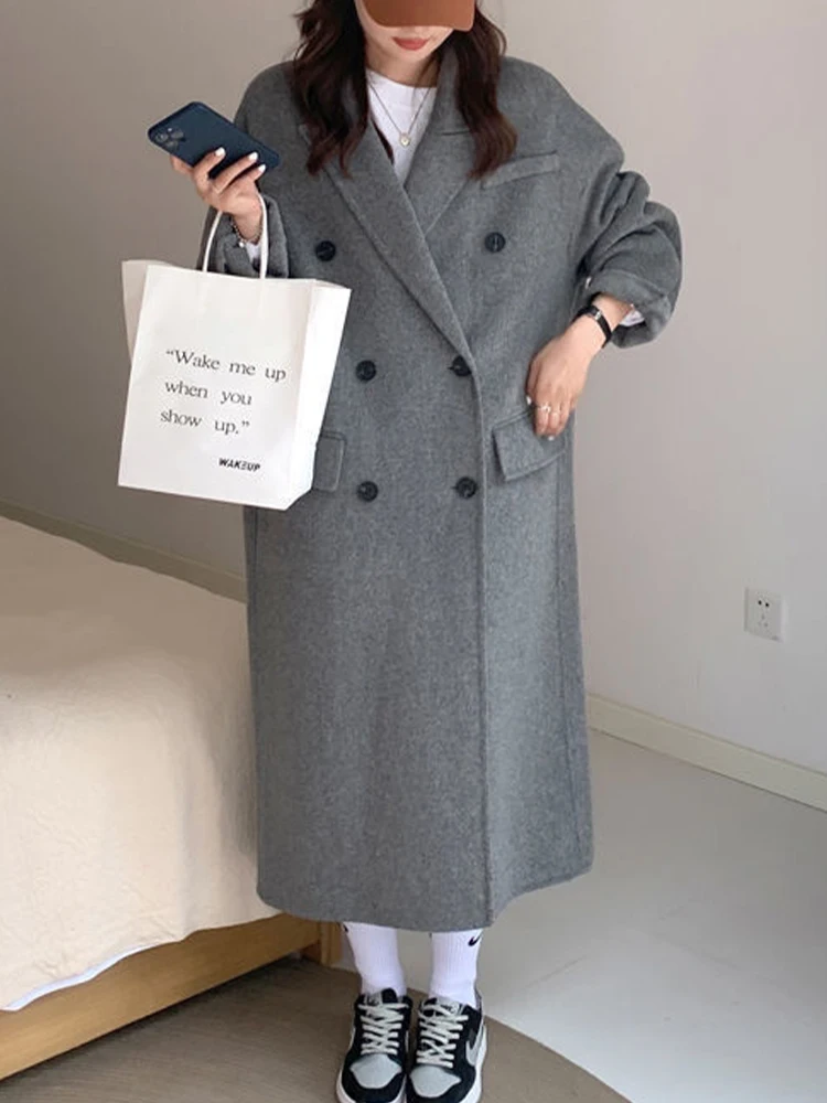 Winter Long Wool Coat Women Thick Warm Wool Jacket Female Korean Fashion Loose Outwear Ladies Casual Long Sleeve Cardigan Coats