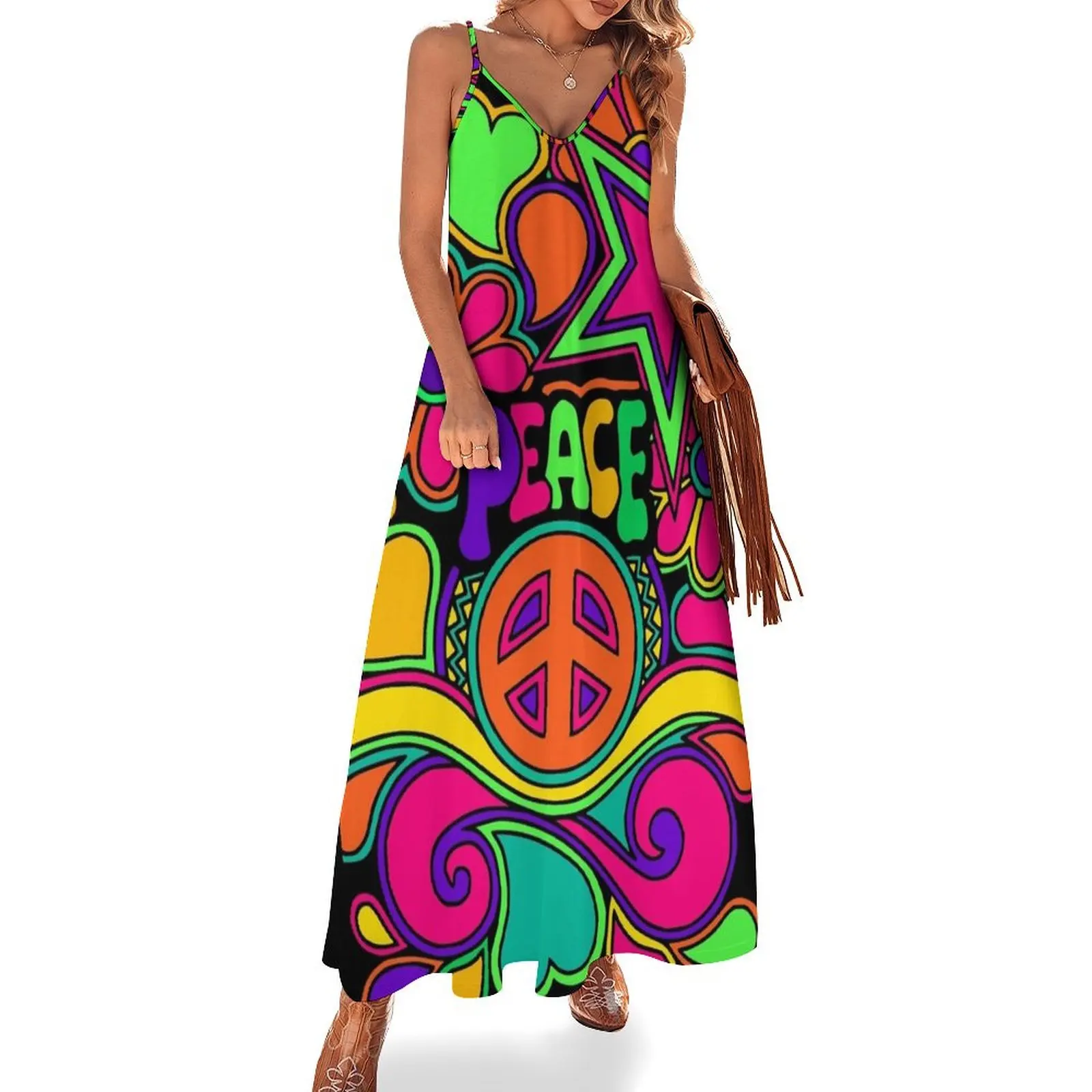 

Pretty Pink n Colorful Hippy Trippy Design Sleeveless Dress dress for women summer Casual dresses