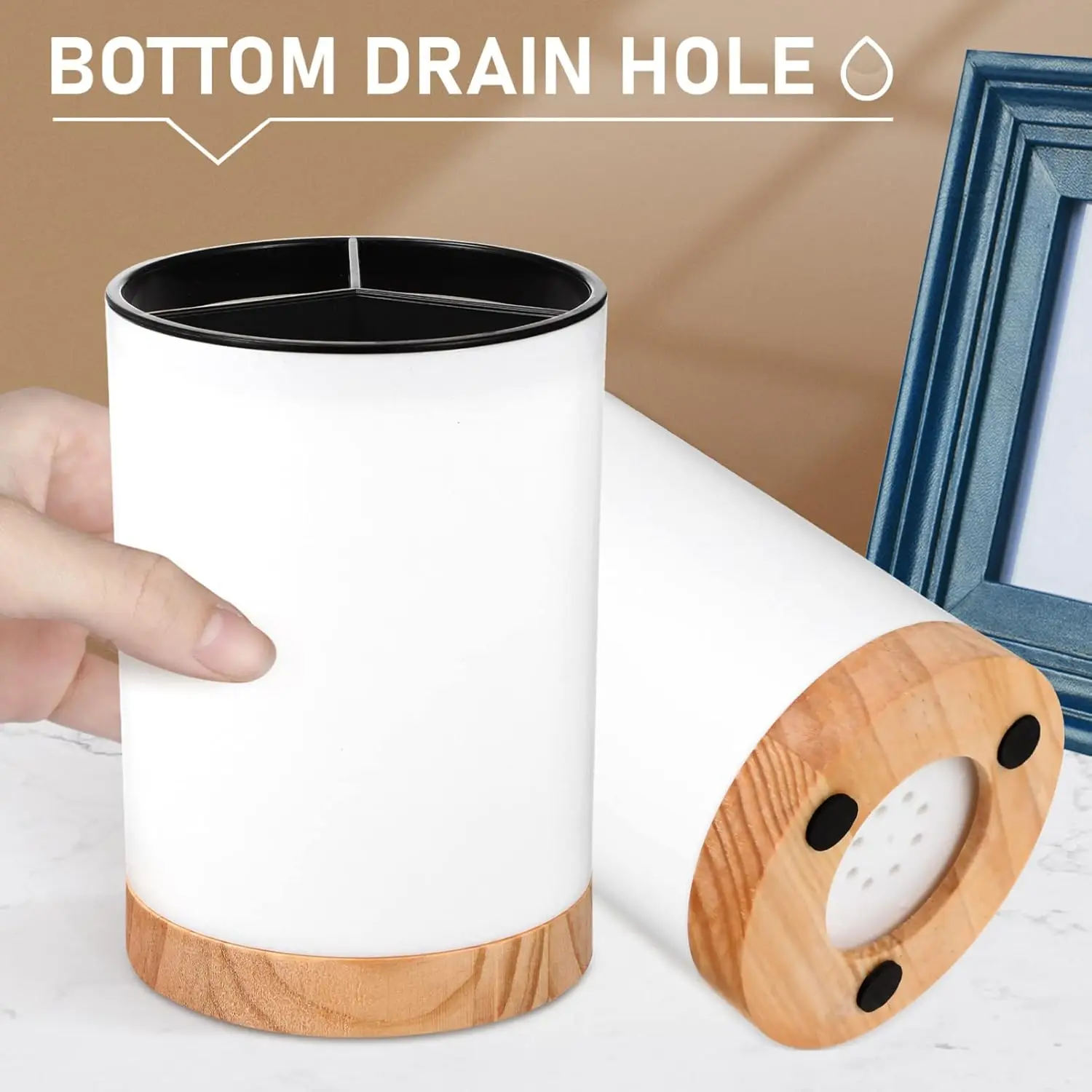 Kitchen Utensil Holder Countertop Multifunction Silverware Organizer Spoon Chopstick Holder Cutlery Storage Drainage Compartment 5