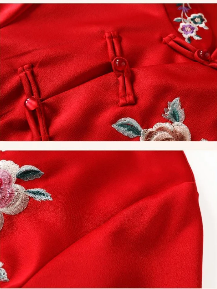 Cheongsam Blouse Improvement Version of The Girl Wind Retro Improved Embroidery Antique Top Tea Clothing Tang Dress Female women chinese shirt women cheongsam waistcoat