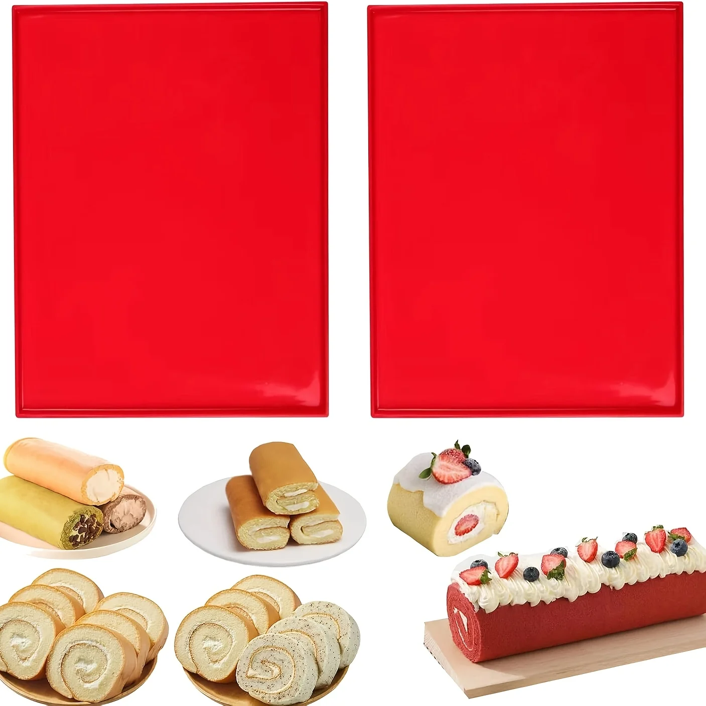 Premium Non-Stick Silicone Baking Mats with Edges - Easy to Clean, Perfect for Swiss Rolls, Pastries, and Cookies