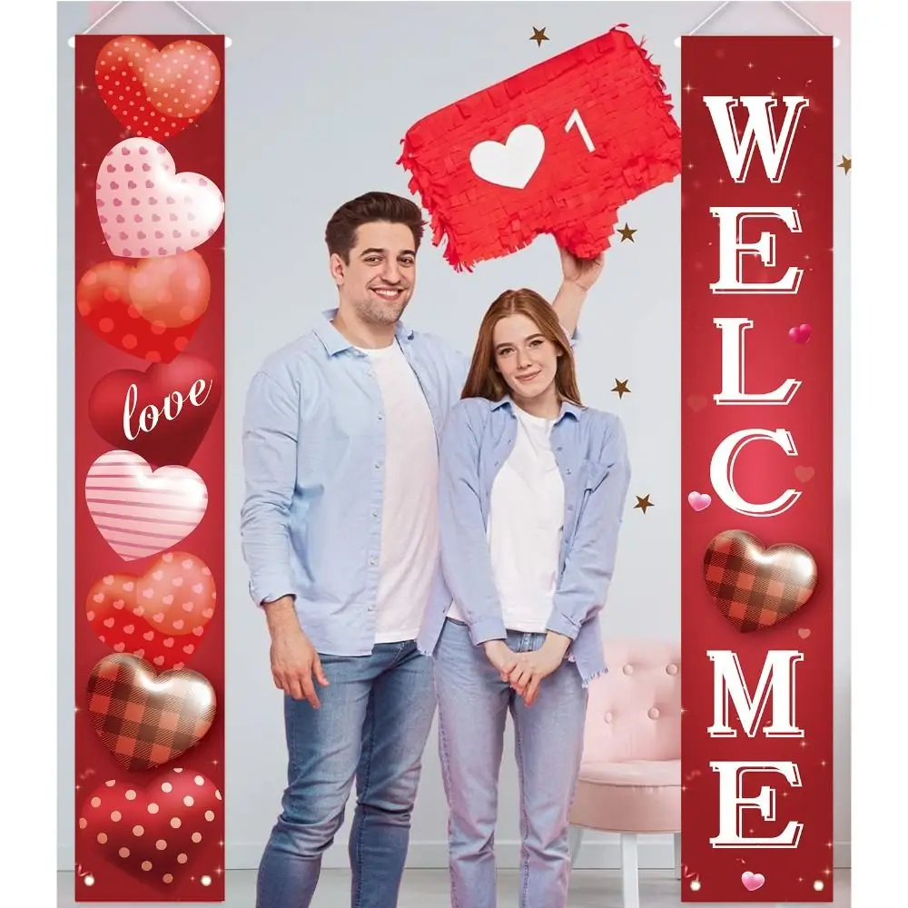 

Wall Signs Valentine Day Banner Porch Sign 180cm Front Door Decor Happy Valentines Day Hang Streamers Door Porch Couplet