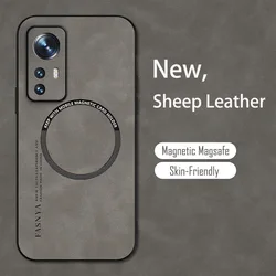 Vintage Sheepskin Leather Magnetic Phone Case Cover for Mi 12 12x (Gray)