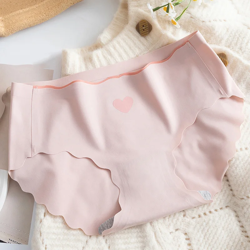 Women Cute Love Heart Ice Silk Briefs - Ultra Thin Seamless Low Waist Panties Female Sexy Breathable Underpants Lingerie