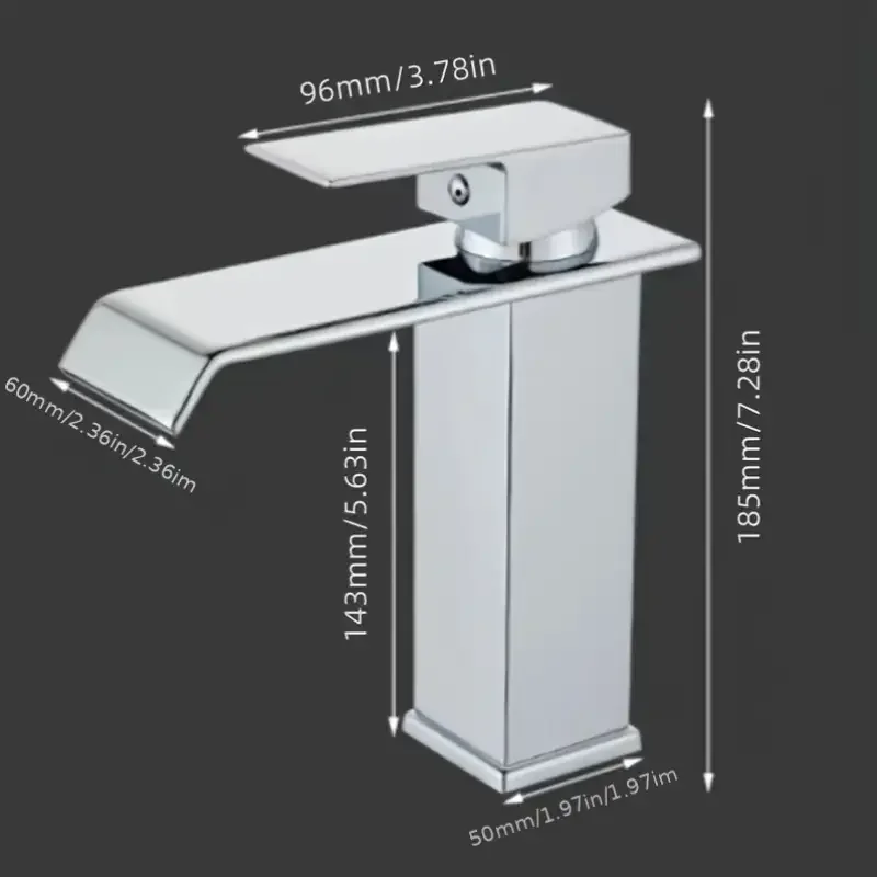 Luxury Glam Style Waterfall Bathroom Sink Faucet - 304 Stainless Steel, Cold and Hot Water Mixer Tap with Chrome Finish,